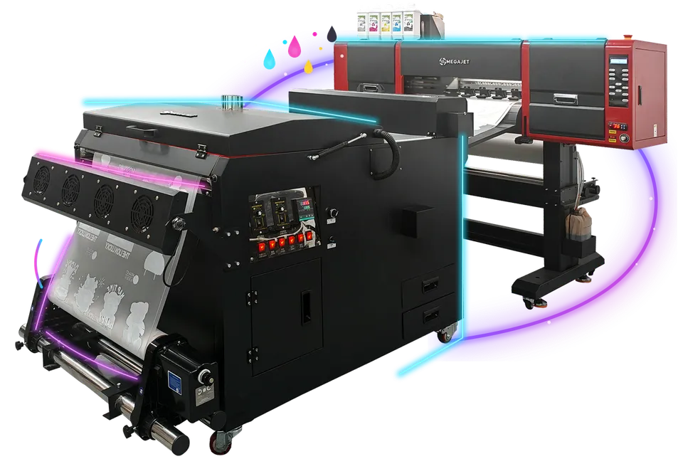 Megajet 60cm fluorescent DTF printer with automatic powder shaker