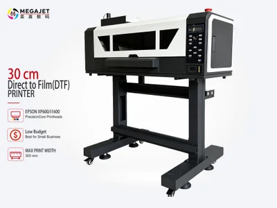Megajet 30cm compact DTF printer with dual Epson XP600 printheads