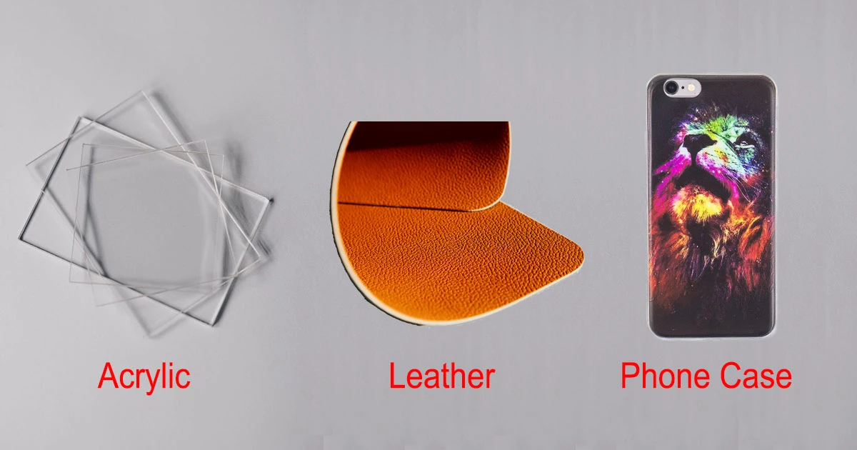 Comparison of UV curable printing substrates: rigid acrylic sheets, flexible leather, and semi-rigid custom phone case