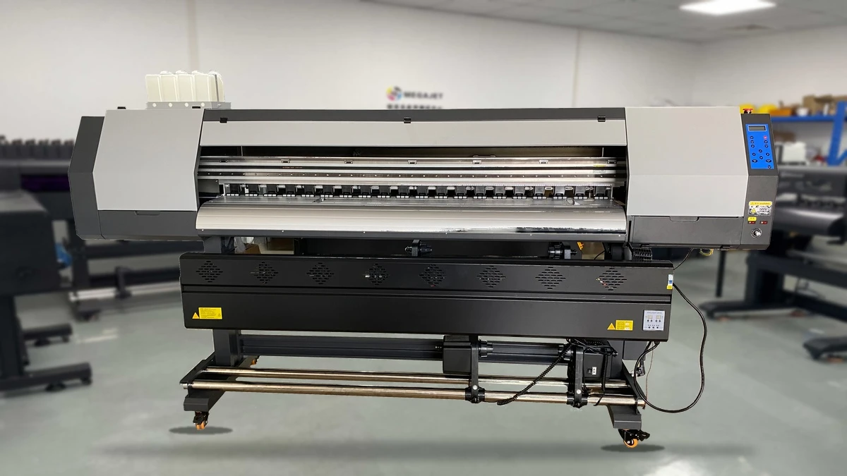 Megajet industrial roll-to-roll dye-sublimation printer equipped with multi-fan drying assembly and integrated infrared heating