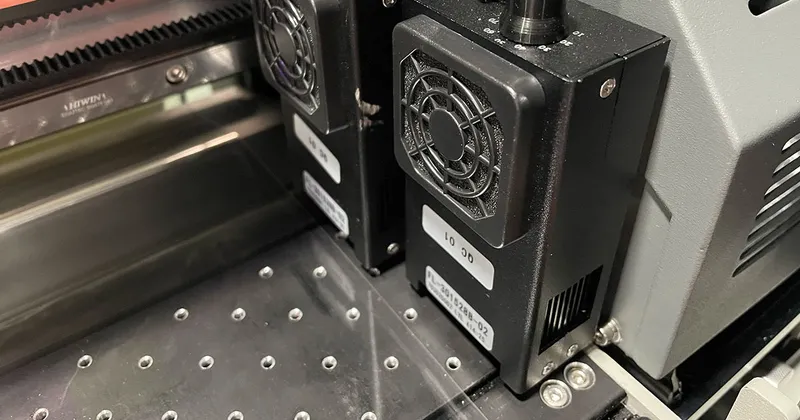UV LED curing lamp and carriage assembly mounted over the printing platen