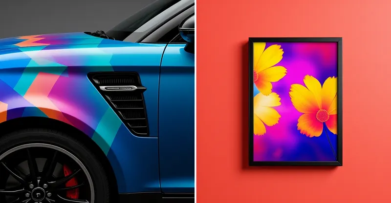 Commercial digital printing applications comparing vehicle wrap detailing and high-volume billboard banner rolls